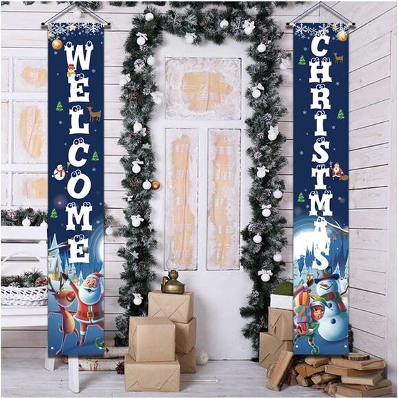 YUFOL Blue Christmas Door Decorations for Outdoor Merry Christmas BannerHangi... - Picture 2 of 4